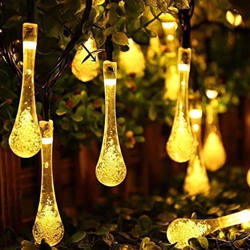 FA-LC46H  Solar Powered Water Drops String Light Warm White 5M