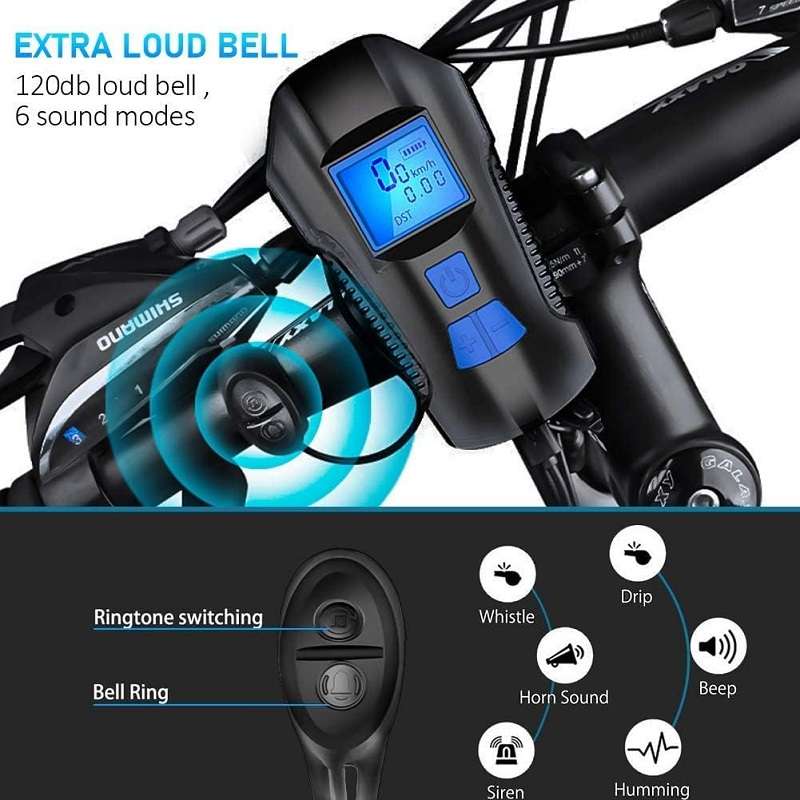 Aerbes AB-ZX10 Dual Light Source Wireless Code Meter With Horn Bicycle Front Light