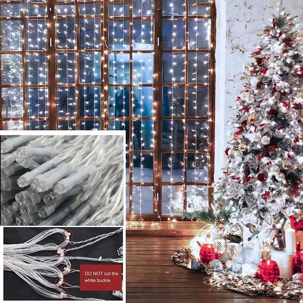 ZYF-99 LED Fairy Curtain Light With Tail Plug Extension White 3m Across  70cm x 38cm