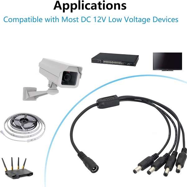 XF000057 1 Female To 4 Male DC Power Y Splitter Cable