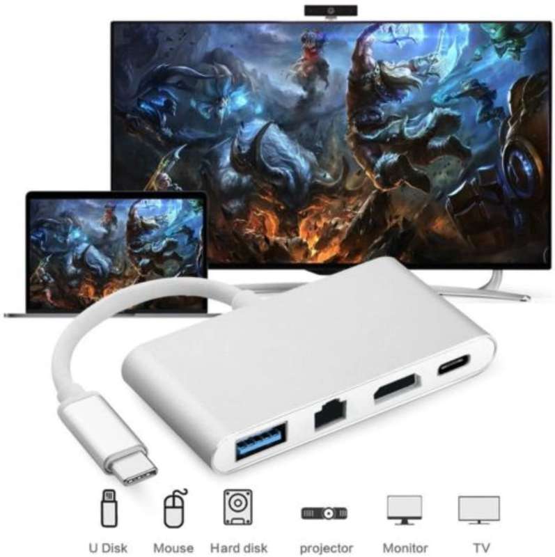 SE-L72 Type C To USB RJ45 HDMI & Type C F 4 in 1 Adapter