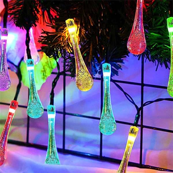 Aerbes AB-TY149-3 Solar Powered Water Drop Hanging Light 50 Bulbs 9.5M