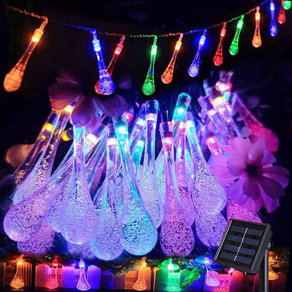 Aerbes AB-TY149-3 Solar Powered Water Drop Hanging Light 50 Bulbs 9.5M