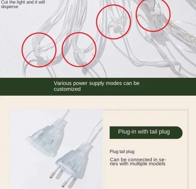 ZYF-30 Star & Christmas Tree LED Fairy Curtain Light White 3M With Tail Plug Extension 8 Modes