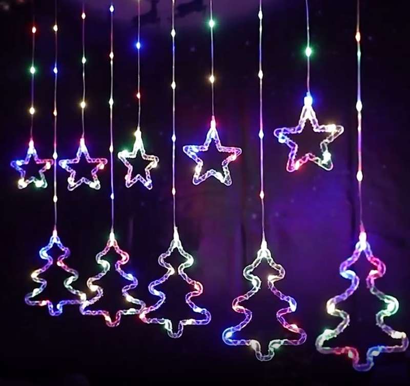 ZYF-29 Star And Christmas Tree LED Fairy Curtain Light RGB 3M With Tail Plug Extension 8 Modes