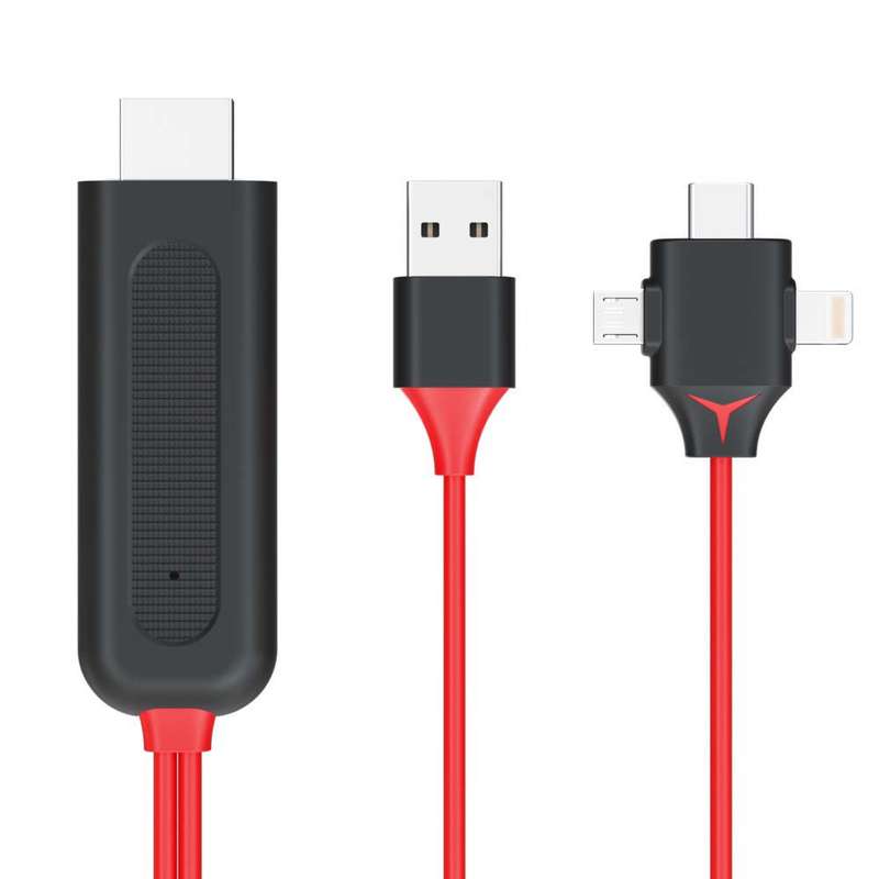 L7-7 3 in 1 HDMI Cable With USB Power, Type C, V8 And Lightning Pin for IOS