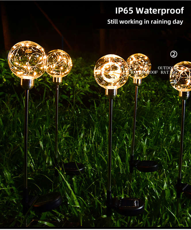 FA-LC72H Solar Powered Copper Wire Ball Garden Light Warm White 2Pcs