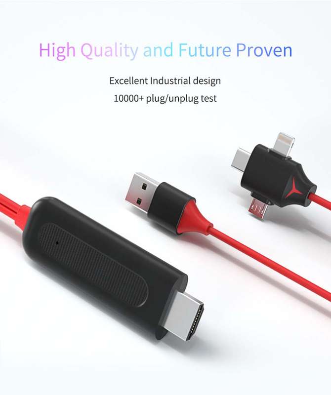 L7-7 3 in 1 HDMI Cable With USB Power, Type C, V8 And Lightning Pin for IOS