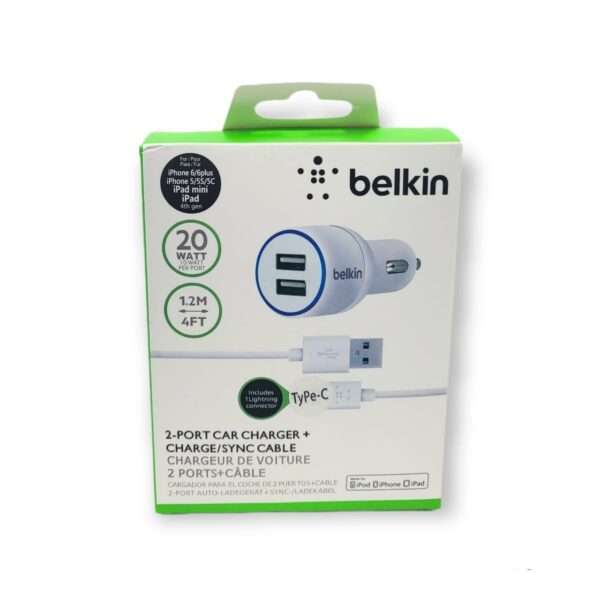 20W Dual Port Car Charger with Type C Cable