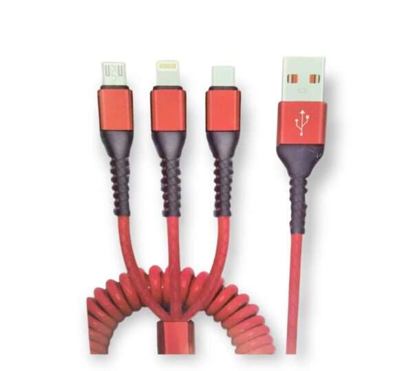 1.5M USB Type C  Lightning  Micro 3 in 1 Charging Coiled Spring Cable 3A