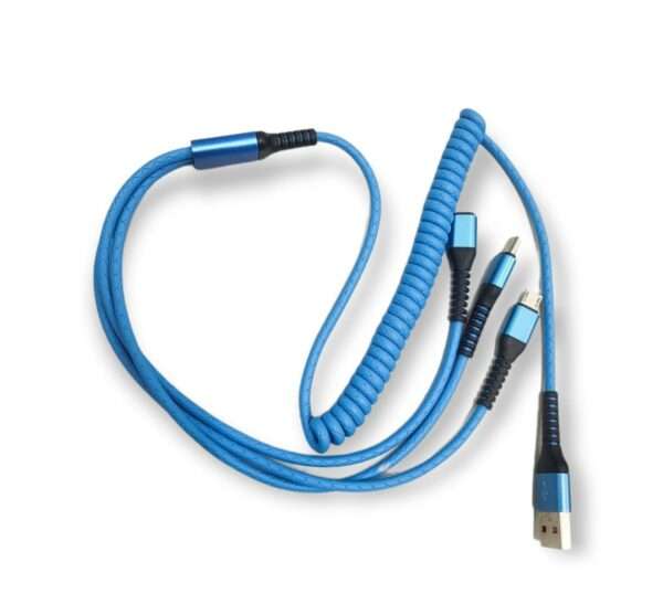 1.5M USB Type C  Lightning  Micro 3 in 1 Charging Coiled Spring Cable 3A