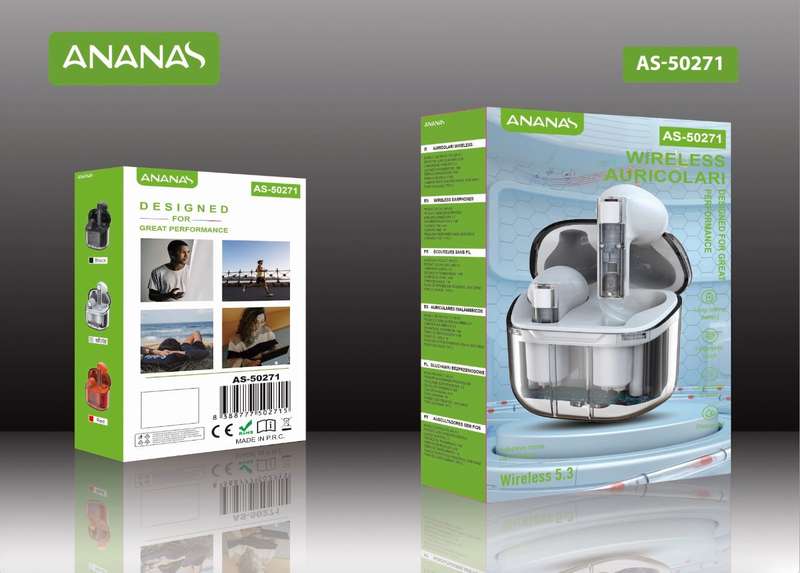 Ananas AS-50271 Clear Bluetooth Headset V5.3 with Charging Case