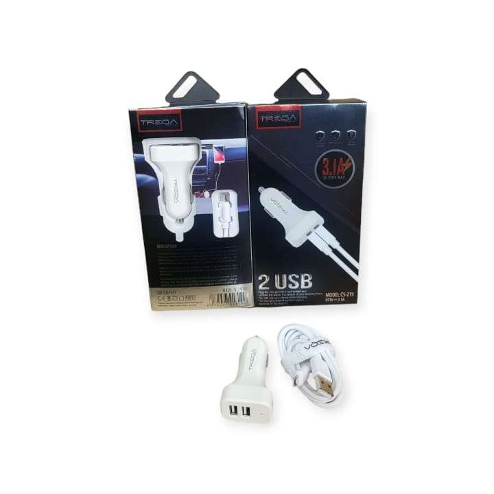 Treqa CS-219 Dual Port USB Car Charger With Micro USB Cable 3.1A