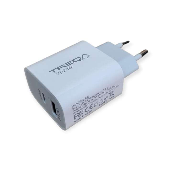Treqa CH-633-IOS  PD20W+QC3.0 Dual Charger With Lightning Cable For IOS