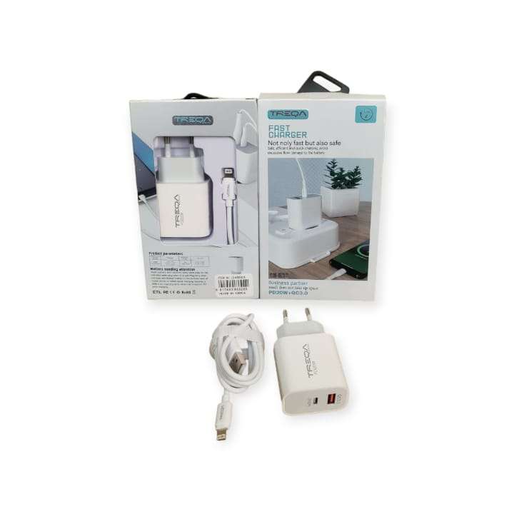 Treqa CH-633-IOS  PD20W+QC3.0 Dual Charger With Lightning Cable For IOS