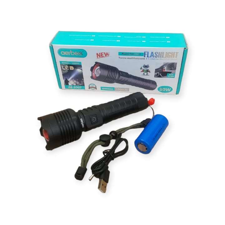Aerbes AB-SD07 Rechargeable Telescopic Flashlight With Hammer And USB Port  30W