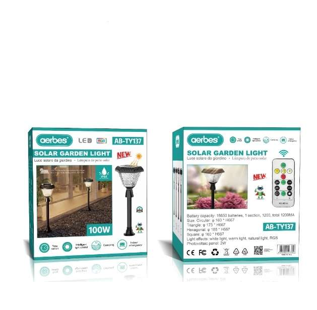 Aerbes AB-TY137 Solar Powered Garden Light RGB + White & Warm White With Remote Control