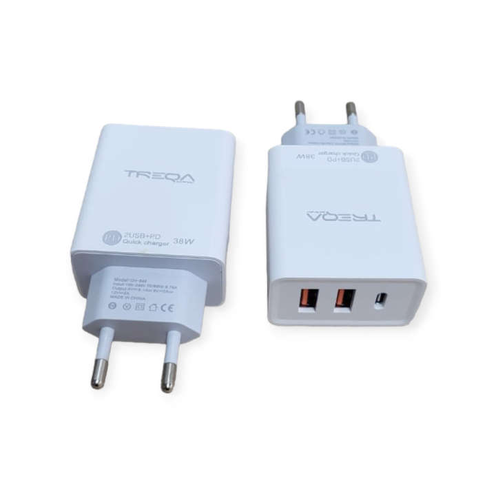 Treqa CH-645 Dual USB + PD Wall Charger 38W
