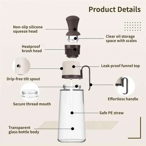630ml Glass Seasoning Bottle With Pastry Oil Brush For Cooking And Baking Assorted Colors