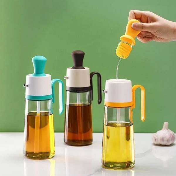 630ml Glass Seasoning Bottle With Pastry Oil Brush For Cooking And Baking Assorted Colors