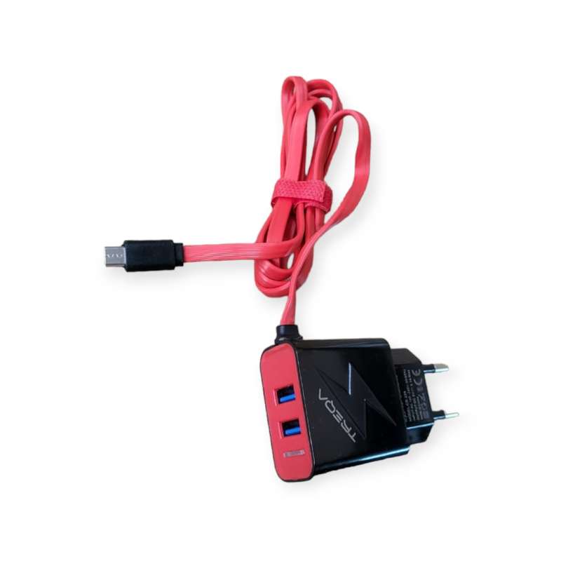 Treqa CS-225 Dual USB Port Wall Charger Plus Micro Cable Attached 3.1A