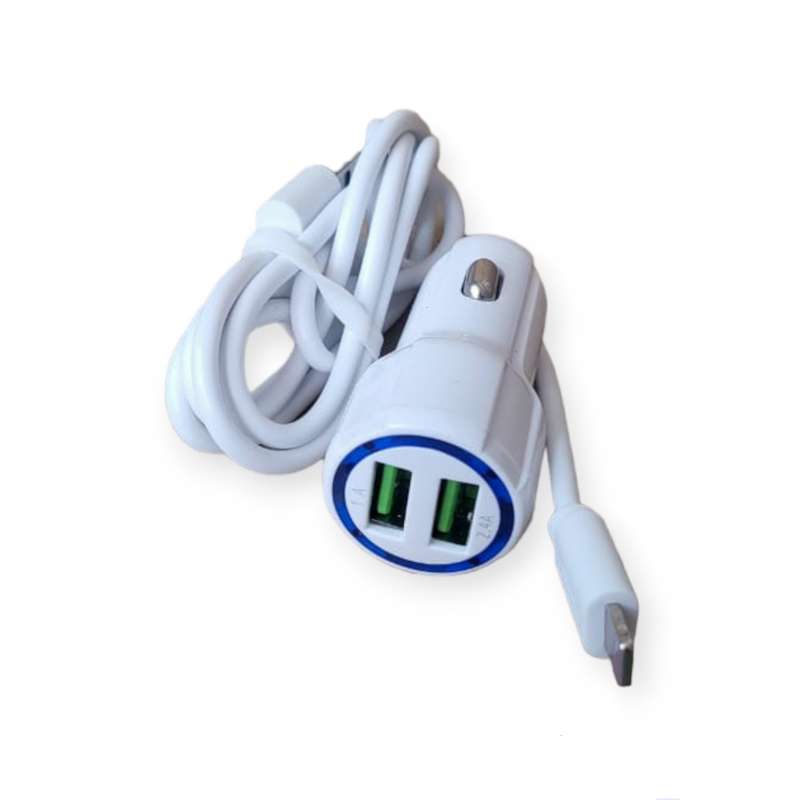 Treqa CS-234 Dual USB Port Car Charger With Lightning Cable For IOS 3.1A