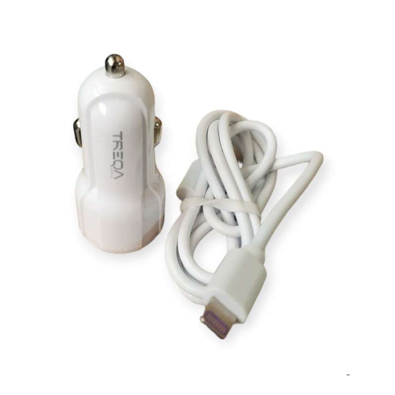 Treqa CS-234 Dual USB Port Car Charger With Lightning Cable For IOS 3.1A