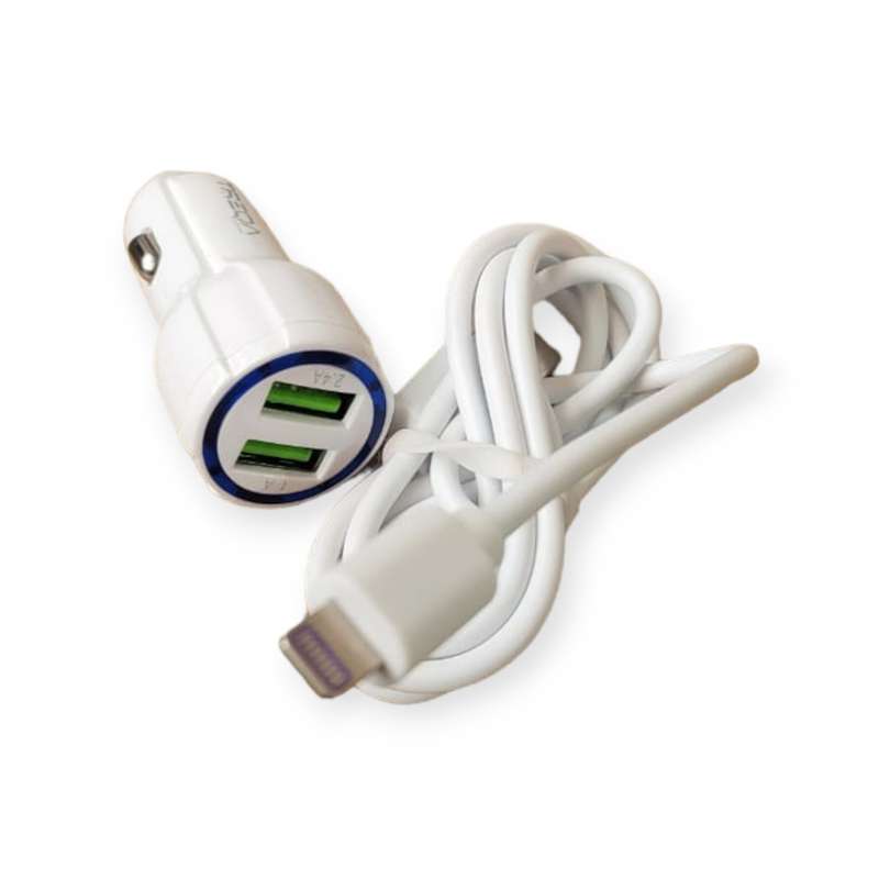 Treqa CS-234 Dual USB Port Car Charger With Lightning Cable For IOS 3.1A