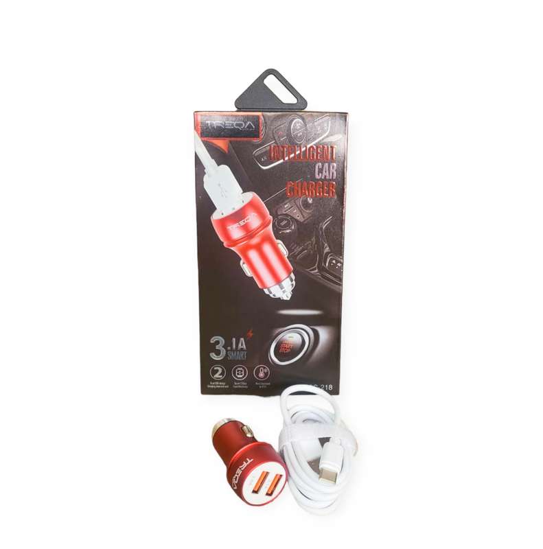 Treqa CS-218-Type C Dual  USB Port Smart Car Charger With Type C USB Cable3.1A