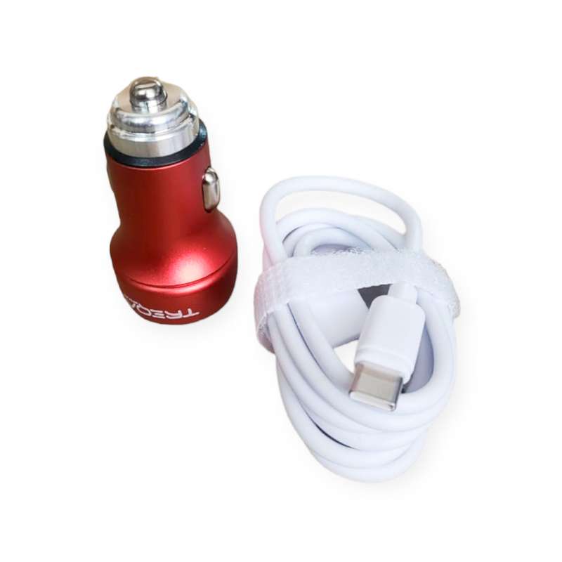 Treqa CS-218-Type C Dual  USB Port Smart Car Charger With Type C USB Cable3.1A