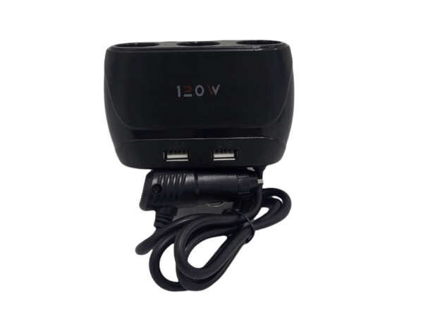 WT-D23 120W Dual USB Car Charger With 3 Way Cigarette Lighter Splitter And GPS Adapter