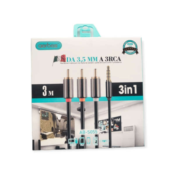 Aerbes AB-S055 3.5MM To 3 RCA Male Plug To RCA Stereo Audio Video Cable  3M