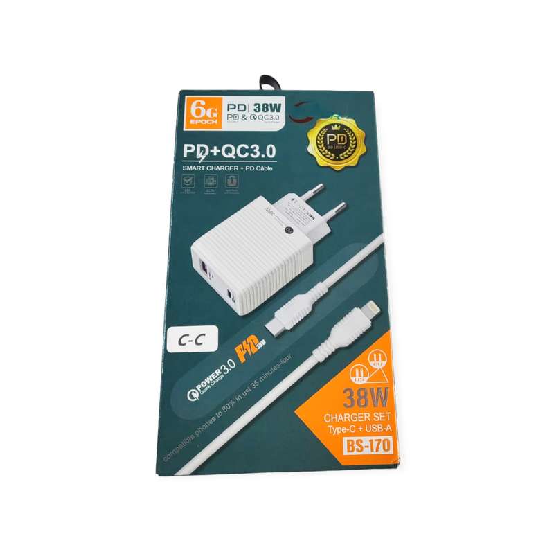 BS-170 Charger PD+QC3.0 38W With Type C to Lightning Cable