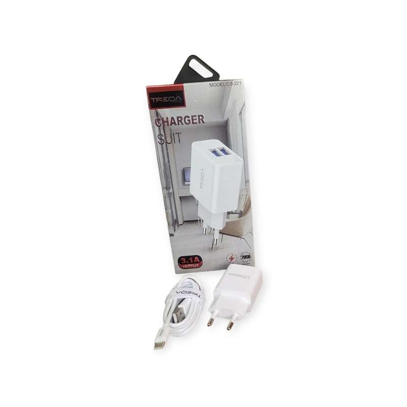 Treqa CS-221 Dual 3.1A USB Wall Charger With Type C USB Cable