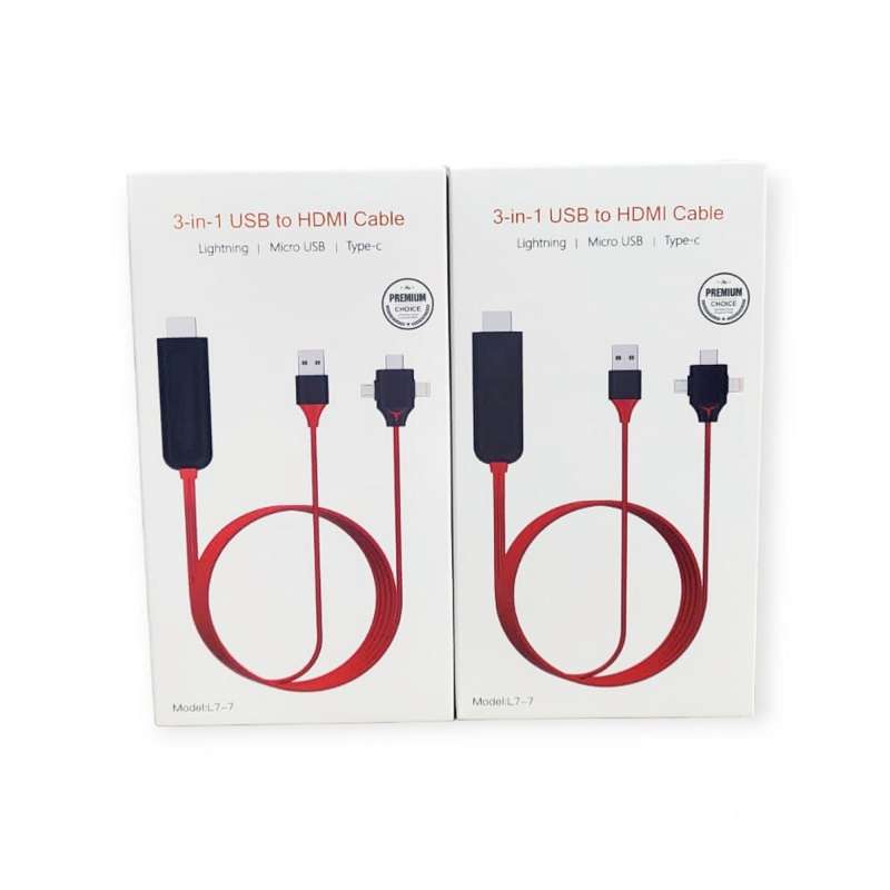 L7-7 3 in 1 HDMI Cable With USB Power, Type C, V8 And Lightning Pin for IOS