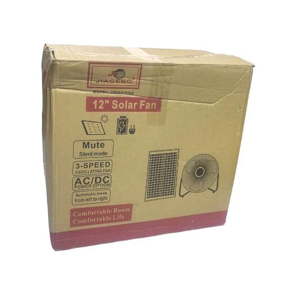 Jiageng JG20375108 Rechargeable Solar Fan 12Inch 10W With 3 Speed Oscillating
