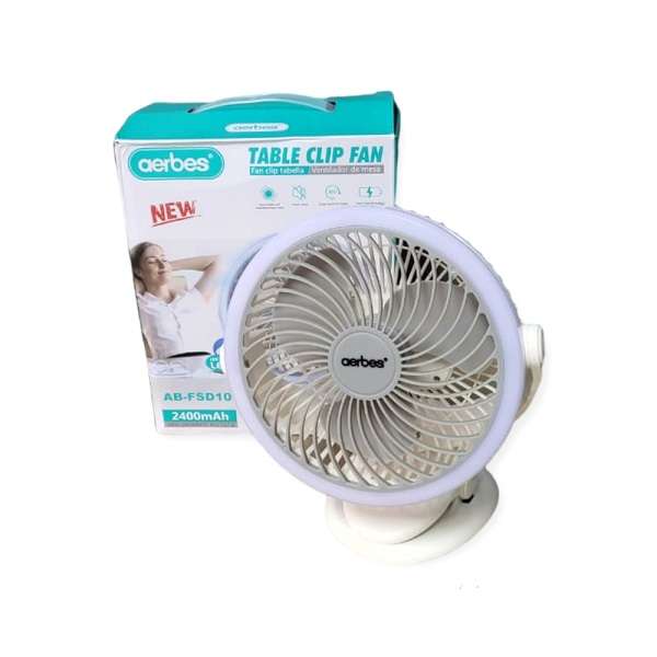 Aerbes AFSD10 USB Rechargeable Table Clip Fan With 2400mah Battery
