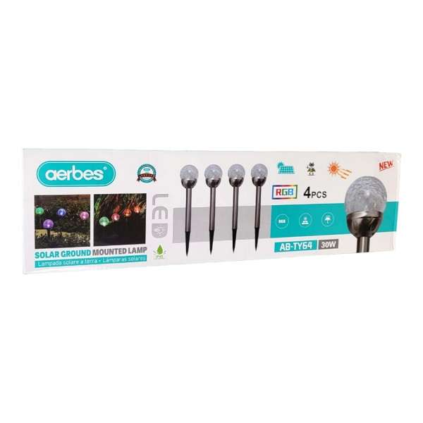 Aerbes AB-TY64 Cracked Glass Ball Solar Powered Spike Light RGB  4pcs