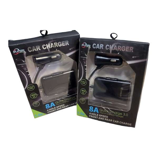 8A USB Charger For Car 4 Ports 40W With 1.8M Cable