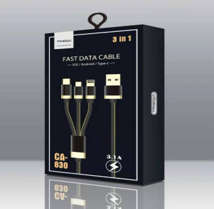Treqa  CA-830  3 in 1 Cable 3.1A Type C, V8 And Lightning To USB