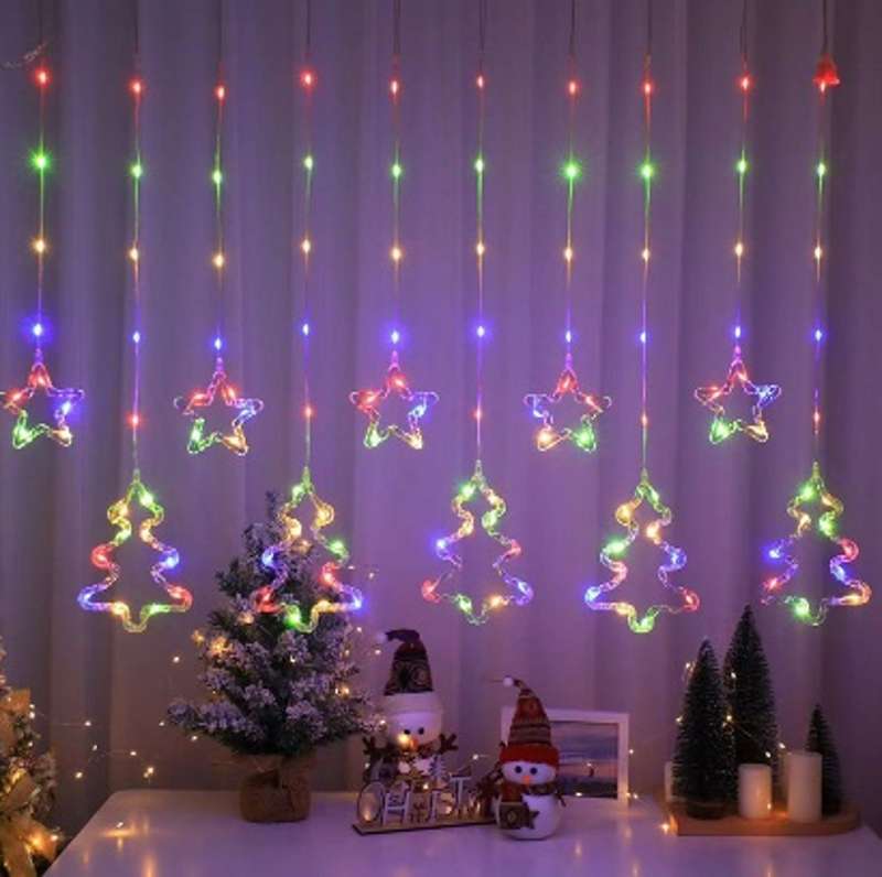 ZYF-29 Star And Christmas Tree LED Fairy Curtain Light RGB 3M With Tail Plug Extension 8 Modes