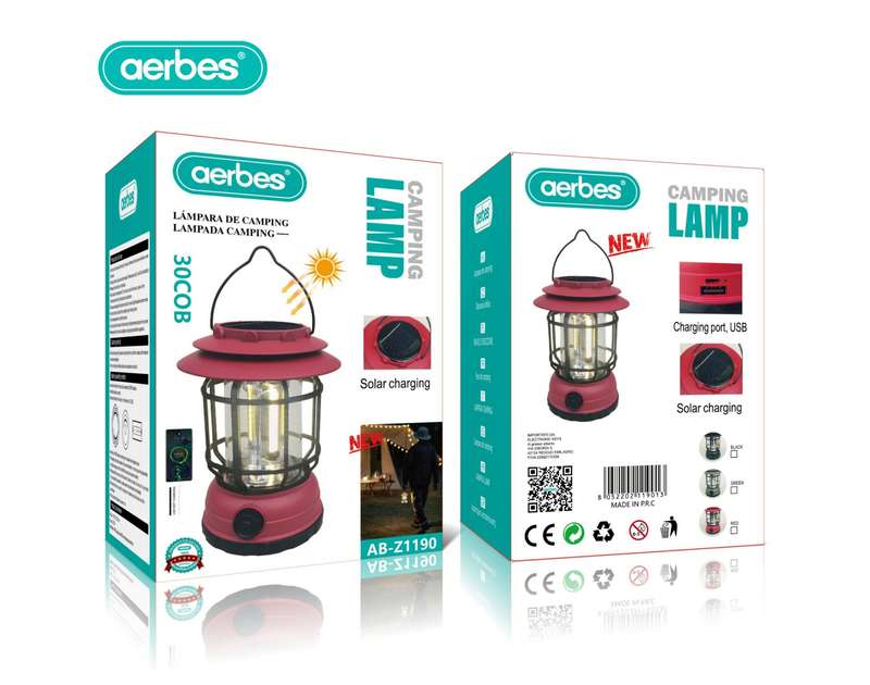 Aerbes AB-Z1190 Rechargeable Solar Powered Emergency Camping Light 1200Mah