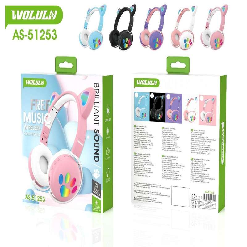 Wolulu AS-51253 Bluetooth Cat Ear RGB LED Wireless Headphone