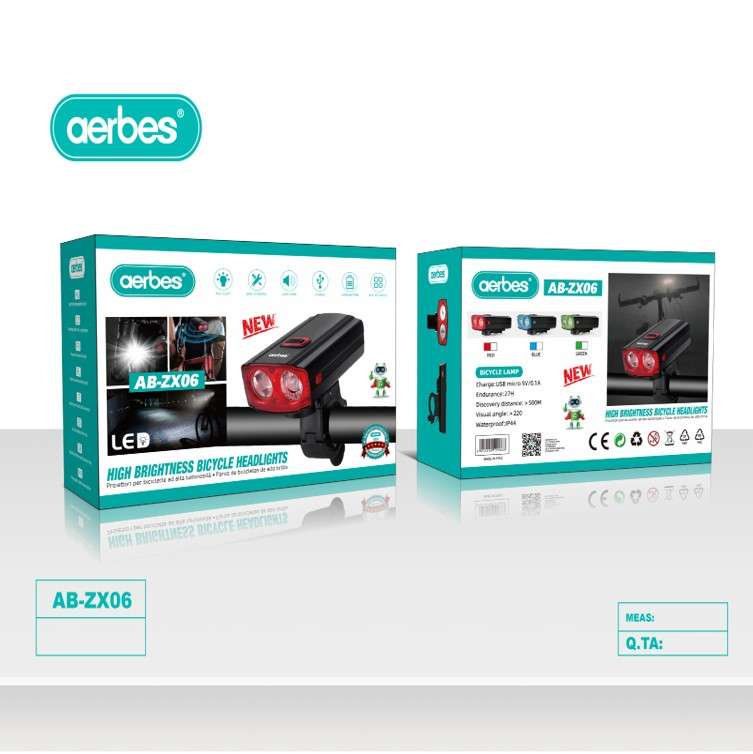 Aerbes AB-ZX06-1 Dual Light Source Wireless Code Meter Bicycle Front Light