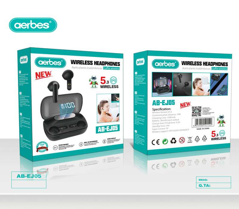 Aerbes AB-EJ05 Wireless Cuffie Bluetooth V5.3 Earphones 3D Touch