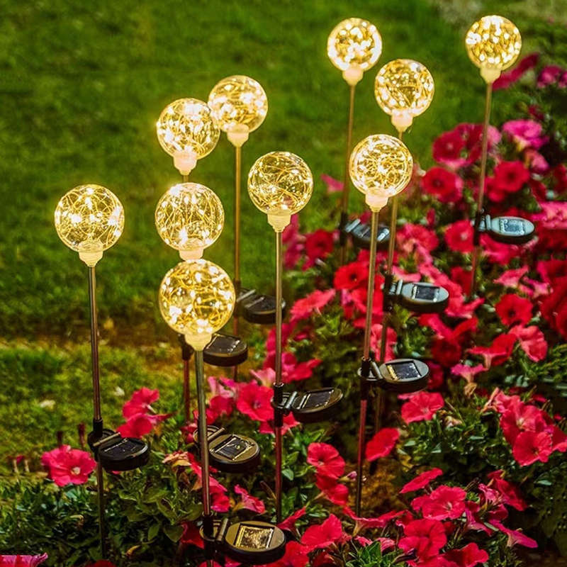 FA-LC72H Solar Powered Copper Wire Ball Garden Light Warm White 2Pcs