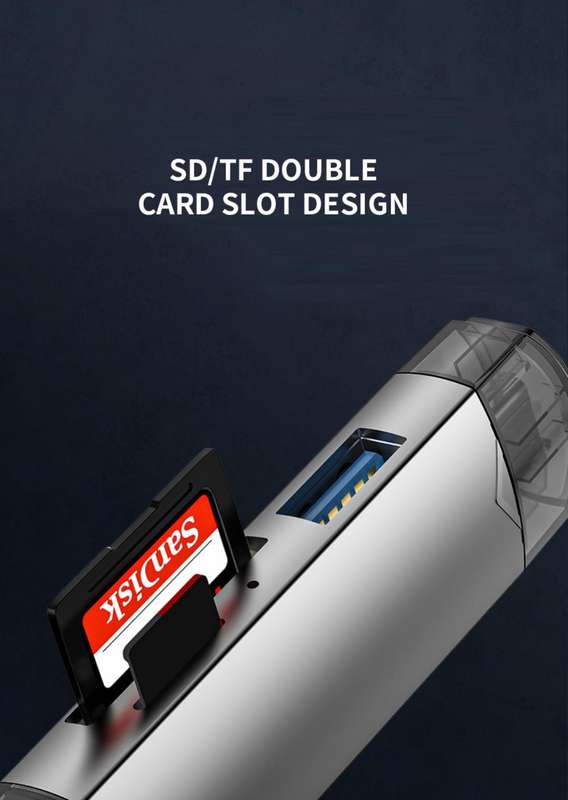 D-398 Multifunctional USB V8 &, Type C Card Reader OTG, Reads Micro SD + SD Card &, USB Flash Drive