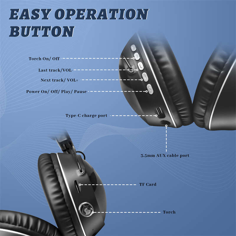 AKZ B60 Bluetooth 5.3 Foldup Headset FM Radio Micro SD Card Slot Comfort Fit + Built in LED