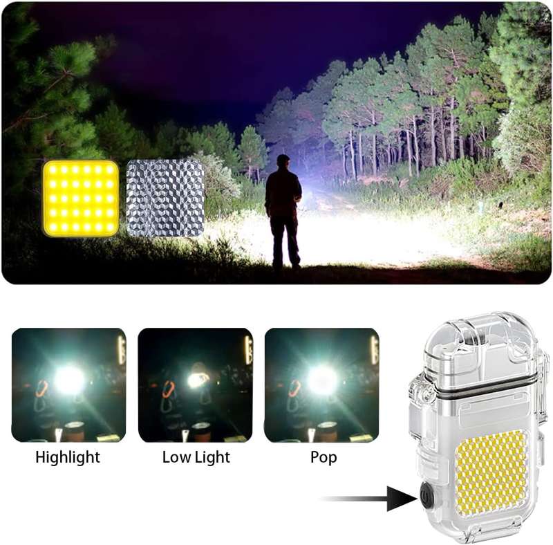 FA-WJ-990 Rechargeable Mini Hook Flashlight With Lighter Clear Case + Type C Charger Cable