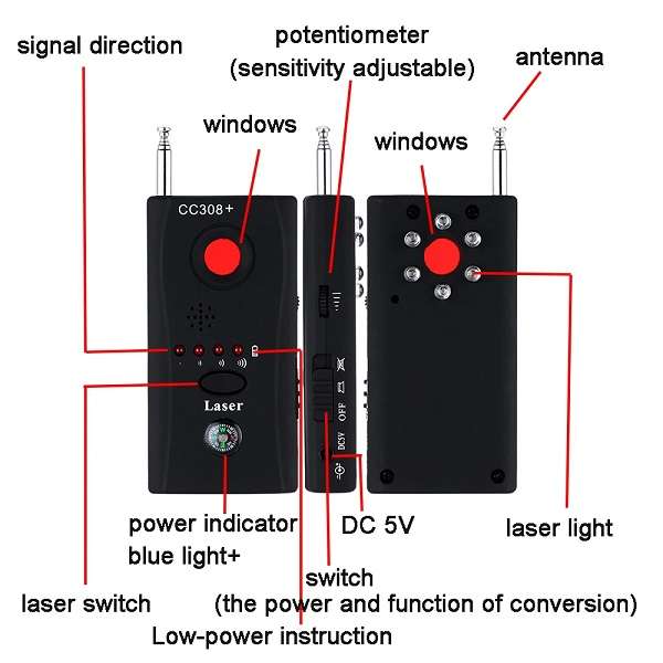 JG20375112 CC308+ Full Range Wireless Anti Spy RF Signal Bug Laser Detector